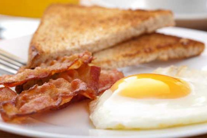 Breakfast - Eggs, bacon, and toast