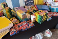 School Supplies in lobby of Kalkaska Church of Christ